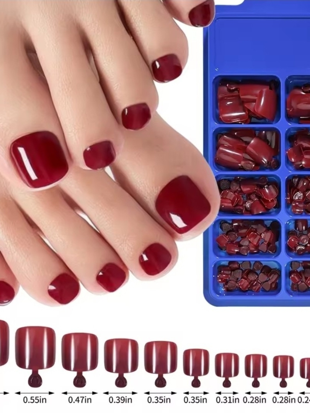 Burgundy Press-On Toe Nails - Women Other
